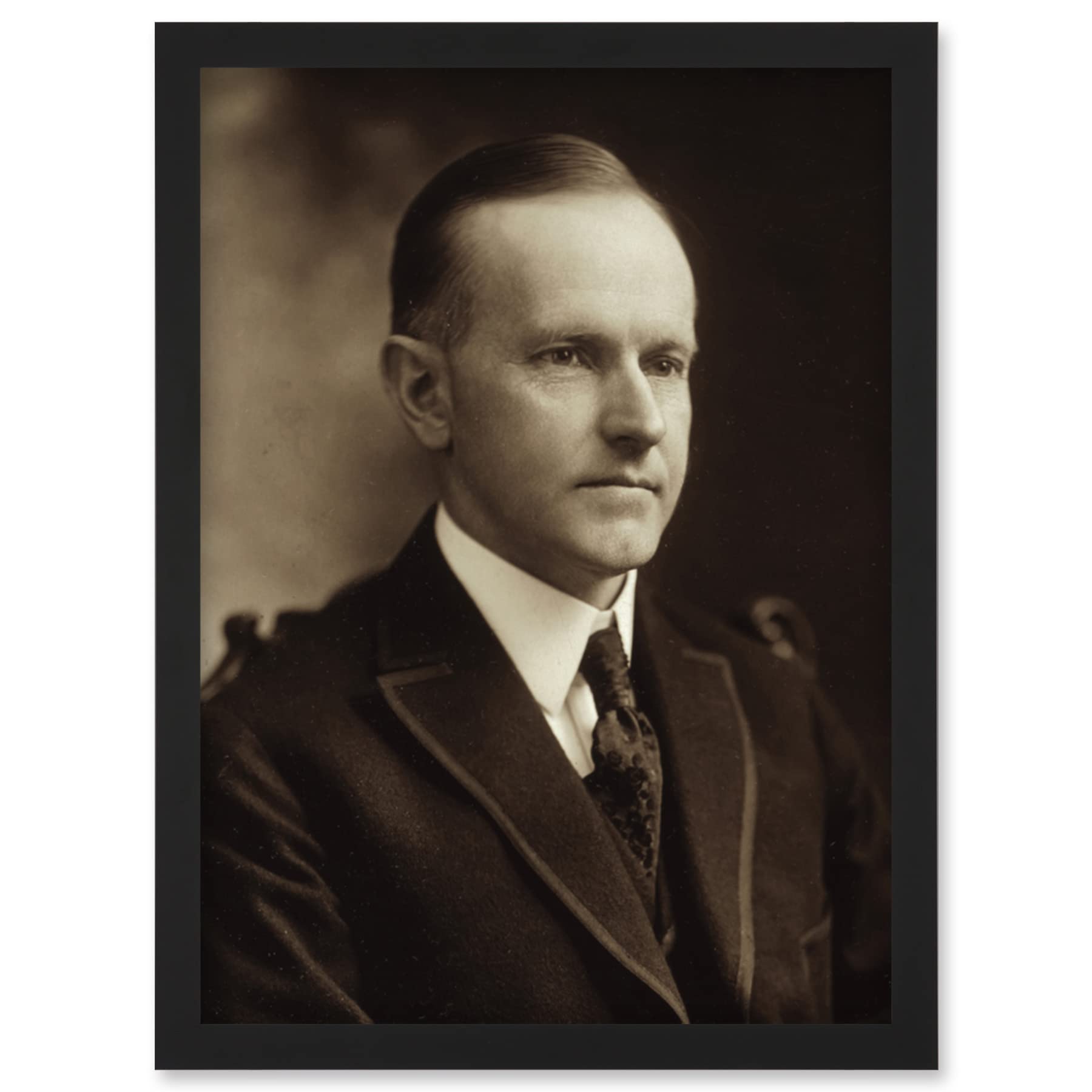 Artery8 US President Calvin Coolidge Portrait Photo Artwork Framed Wall Art Print A4
