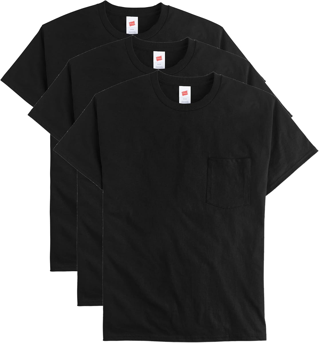 Paquete de camisetas de manga corta con bolsillo Essentials para hombre, camiseta de algodón con cuello redondo, paquete de 3