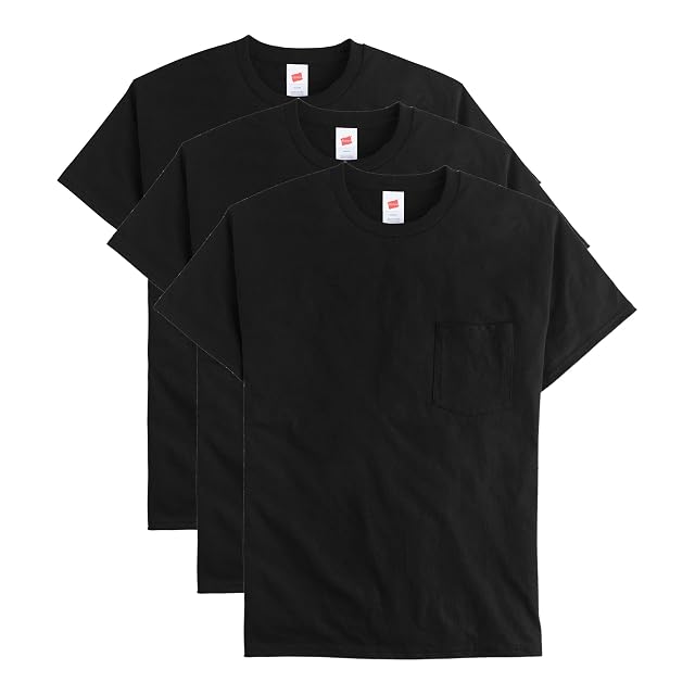 Hanes Mens Essentials Short-Sleeve Pocket T-Shirt Pack Cotton Crewneck Tee 3-Pack