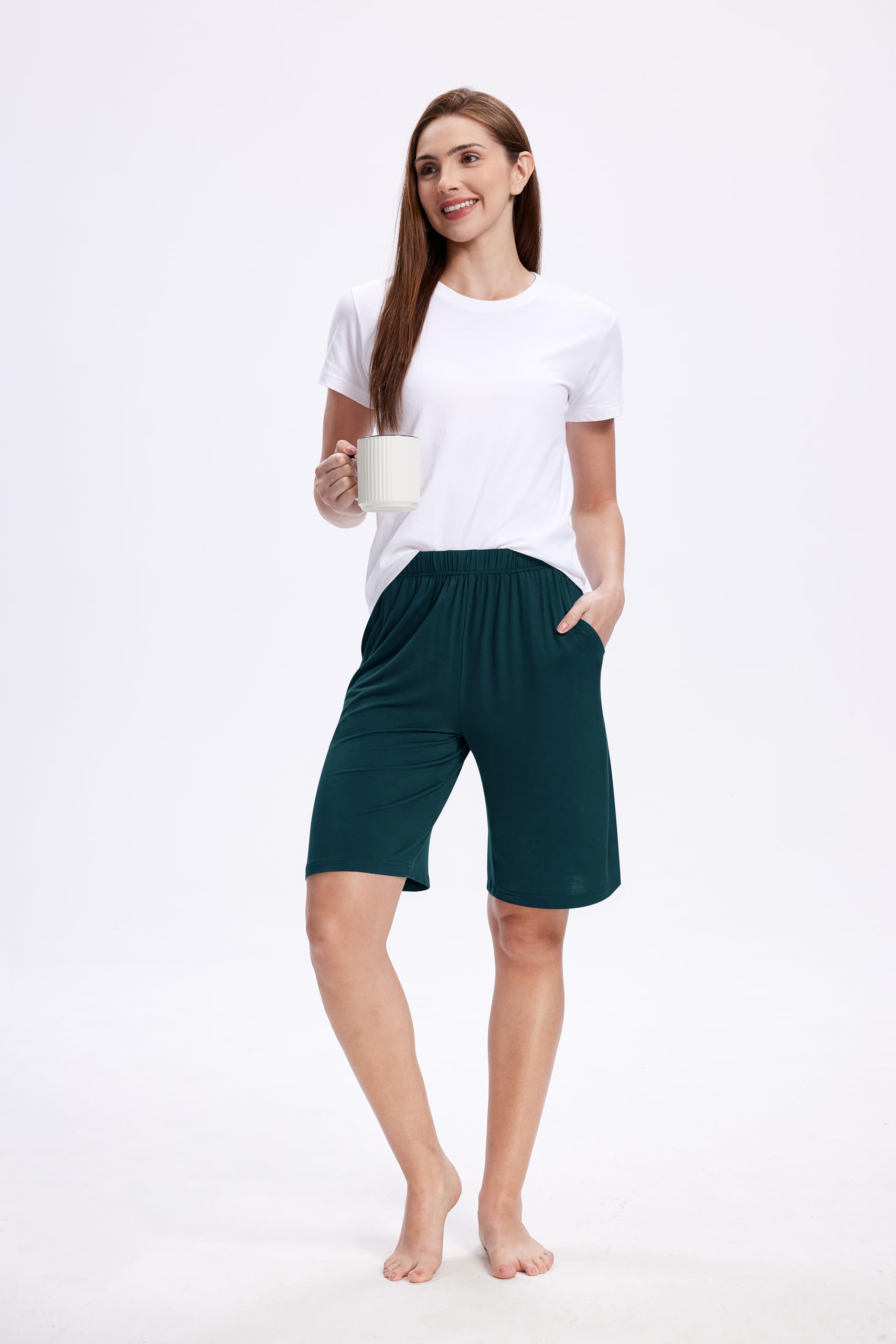 MoFiz Pantaloni Corti Pigiama Donna Pantaloncini Morbidi Shorts al Ginocchio con Tasch e Coulisse