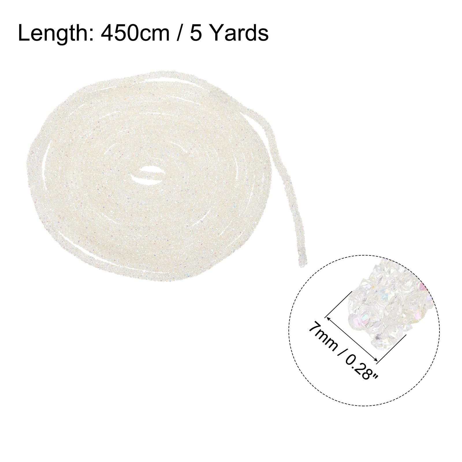 sourcing map 5 Yard 6mm 0.24 inch Glitter Sequins Rope Sequins Rhinestone Tube Cord for DIY Wedding Dresses Costume Clothing Shoes Jewelry Accessory Clear White — view 209