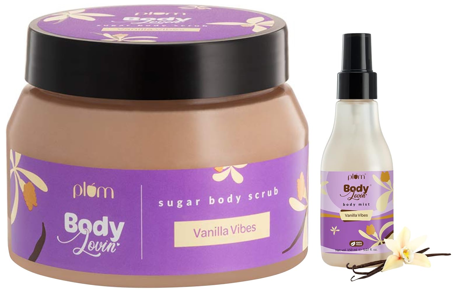 Plum BodyLovin' Vanilla Vibes Sugar Body Scrub and Body Mist | Perfume for Women | 150 ml