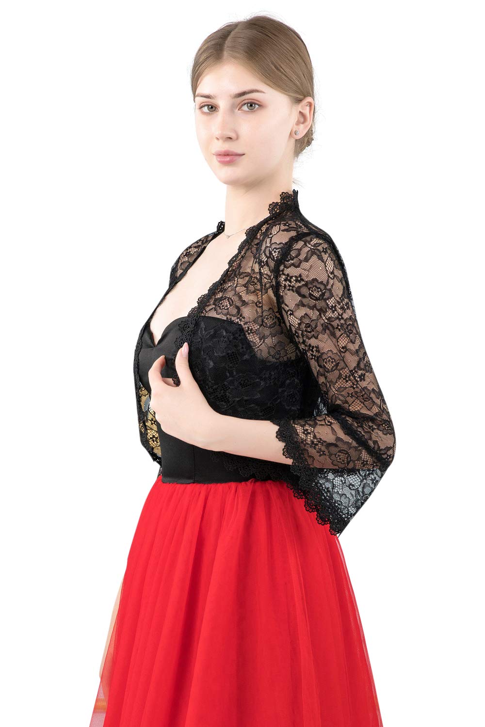 Central Chic Bolero de encaje frontal abierto para mujer, para bodas, novias, damas de honor, vestidos de noche, S-M