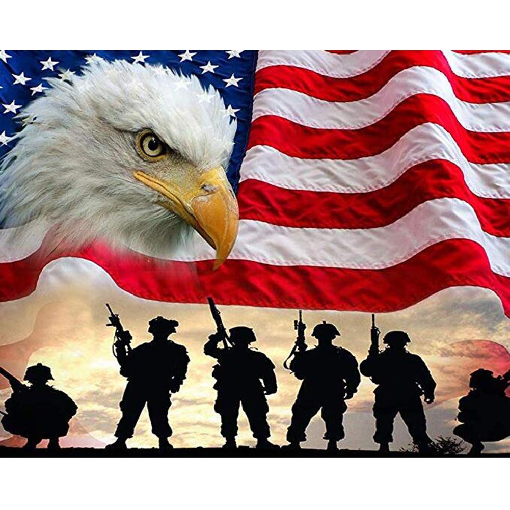 WOWDECOR 5D Diamond Painting Kits, American Flag Soldiers Bald Eagle Full Drill DIY Diamond Art Cross Stitch Paint by Numbers