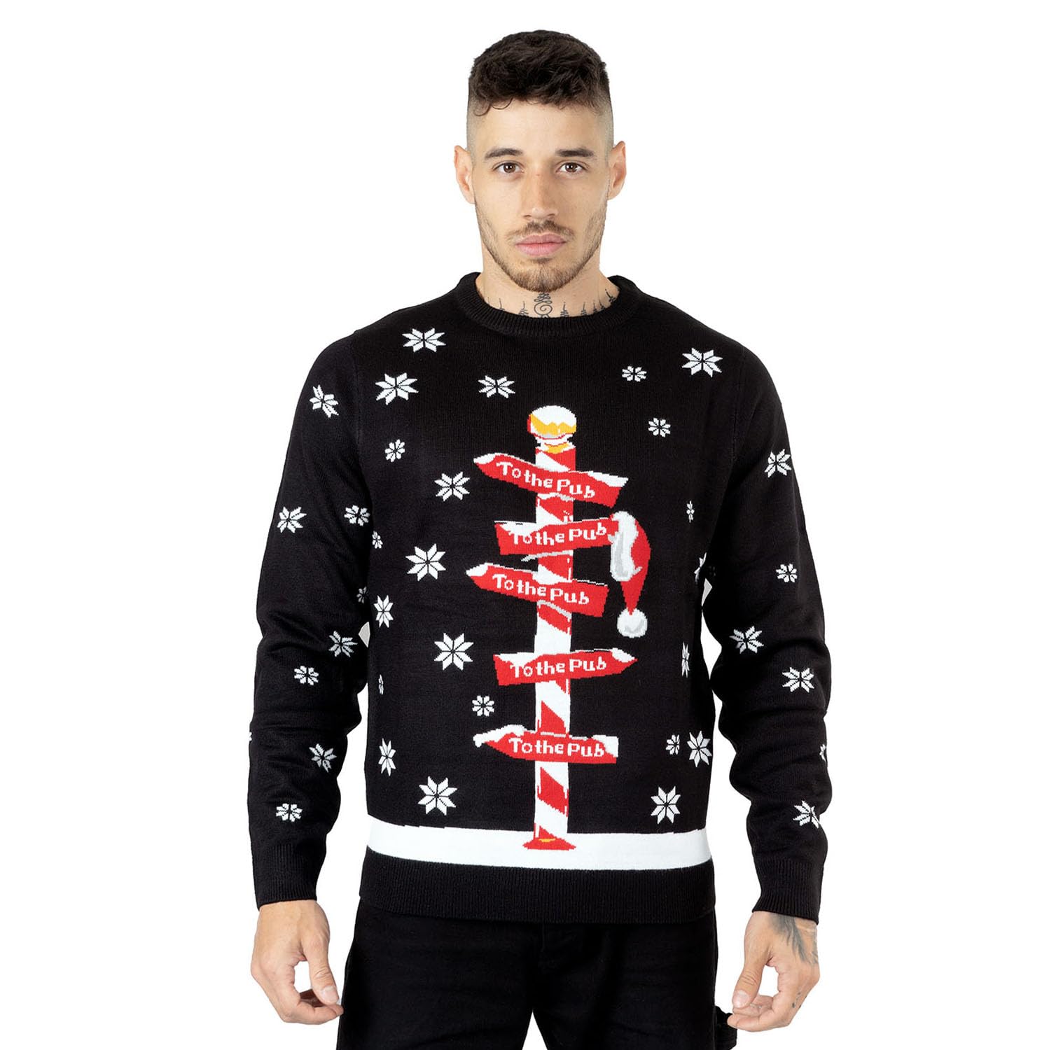 Noroze Men's To The Pub Poll Black Christmas Jumpers Xmas Santa To The Pub Reindeer Novelty Unisex Long Sleeves Crew Neck Winter Pullover Top (S, )