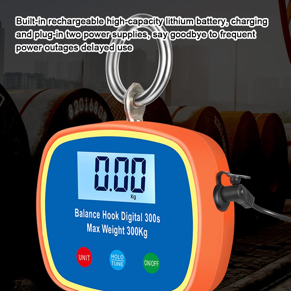 Bascula Gancho Industrial, Weytoll Báscula de Grúa Digital de 0,05 a 300 kg, Báscula Colgante Digital para Grúa Industrial, para Casa y Granja, con Conversión de Unidades, Pantalla LCD