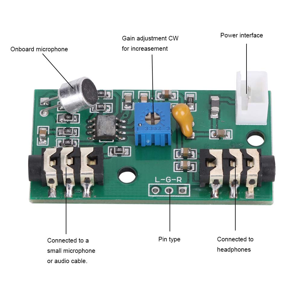 Scheda amplificatore per componenti elettronici moduli microfono Guadagno regolabile Suono Segnale audio Modulo amplificatore microfono Altoparlante audio DC 2,6-10V