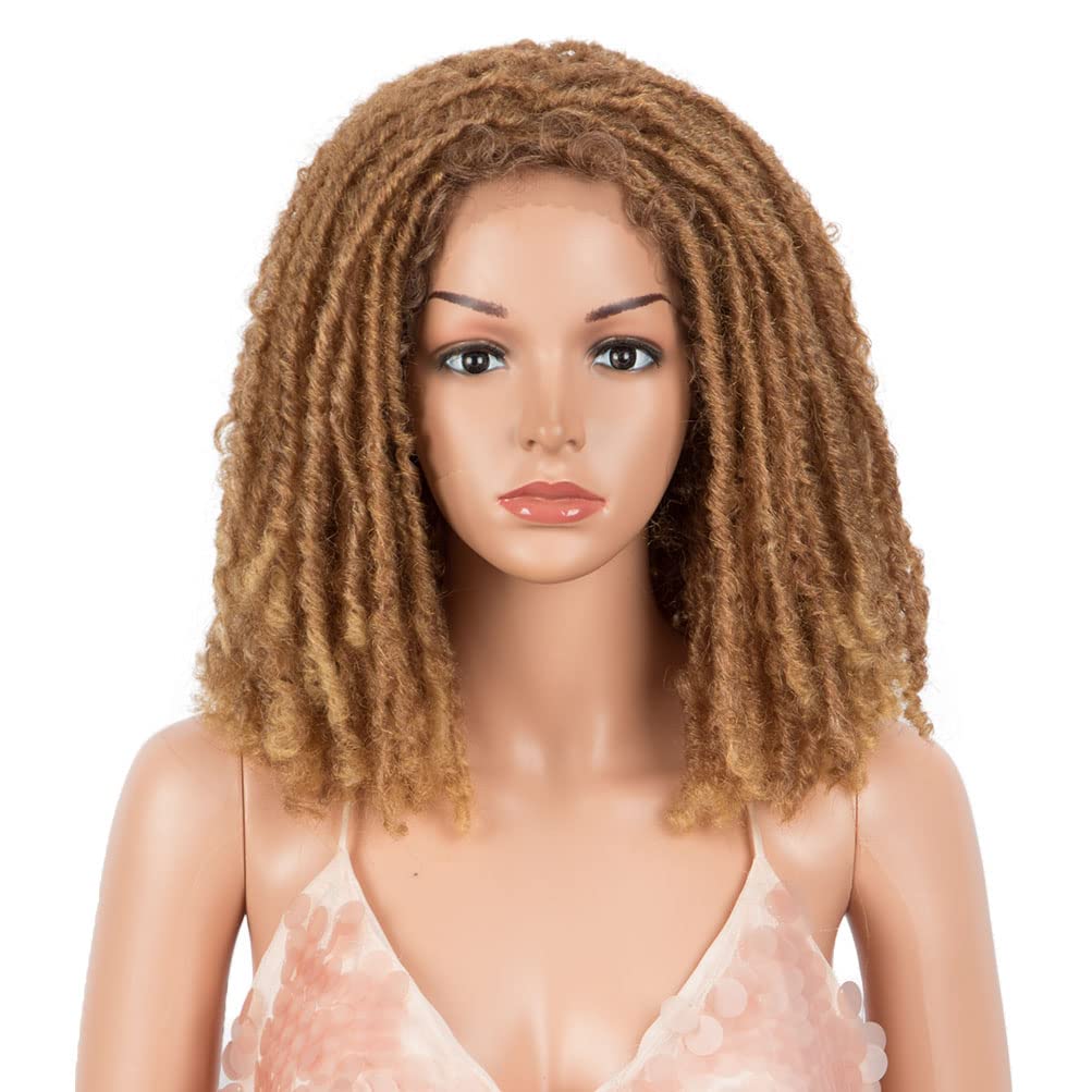 Style Icon14”Short Faux Locs Wig with Baby Hair Synthetic Dreadlock Wig Natural Looking Handmade Braid Twist Wigs for Black Women (14 Inches, T-BRONZE4)