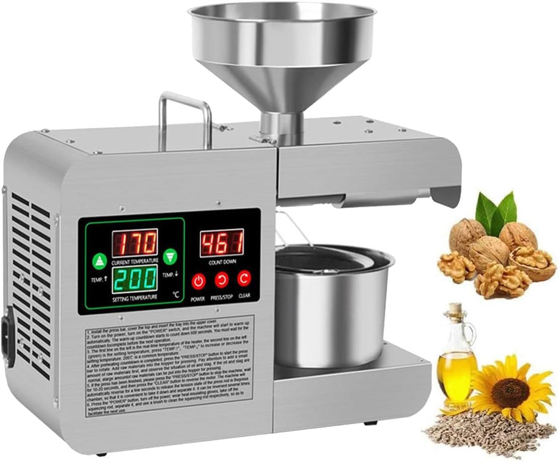 Oil Extractor Machine 820W Cold Hot Press, Commercial Home Kitchen Automatic Organic Oil Maker, 40-240℃ Temperature Adjustable Electric Oil Press Machine