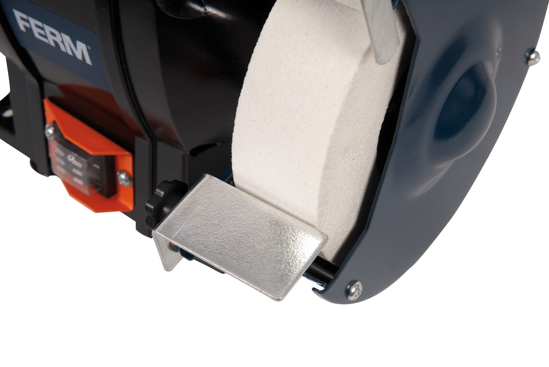 FERM Smerigliatrice|Molatrice da banco 250W 150mm - Include 2 mole, parascintille, poggiamano e occhiali di sicurezza