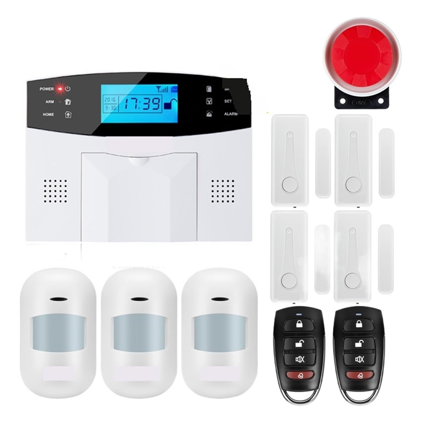System alarmowy do domu, System alarmowy do domu, inteligentny alarm wbudowana antena czujnik szczeliny w drzwiach czujnik ruchu PIR bezprzewodowy wyświetlacz LCD karta SIM GSM system alarmowy domu sy