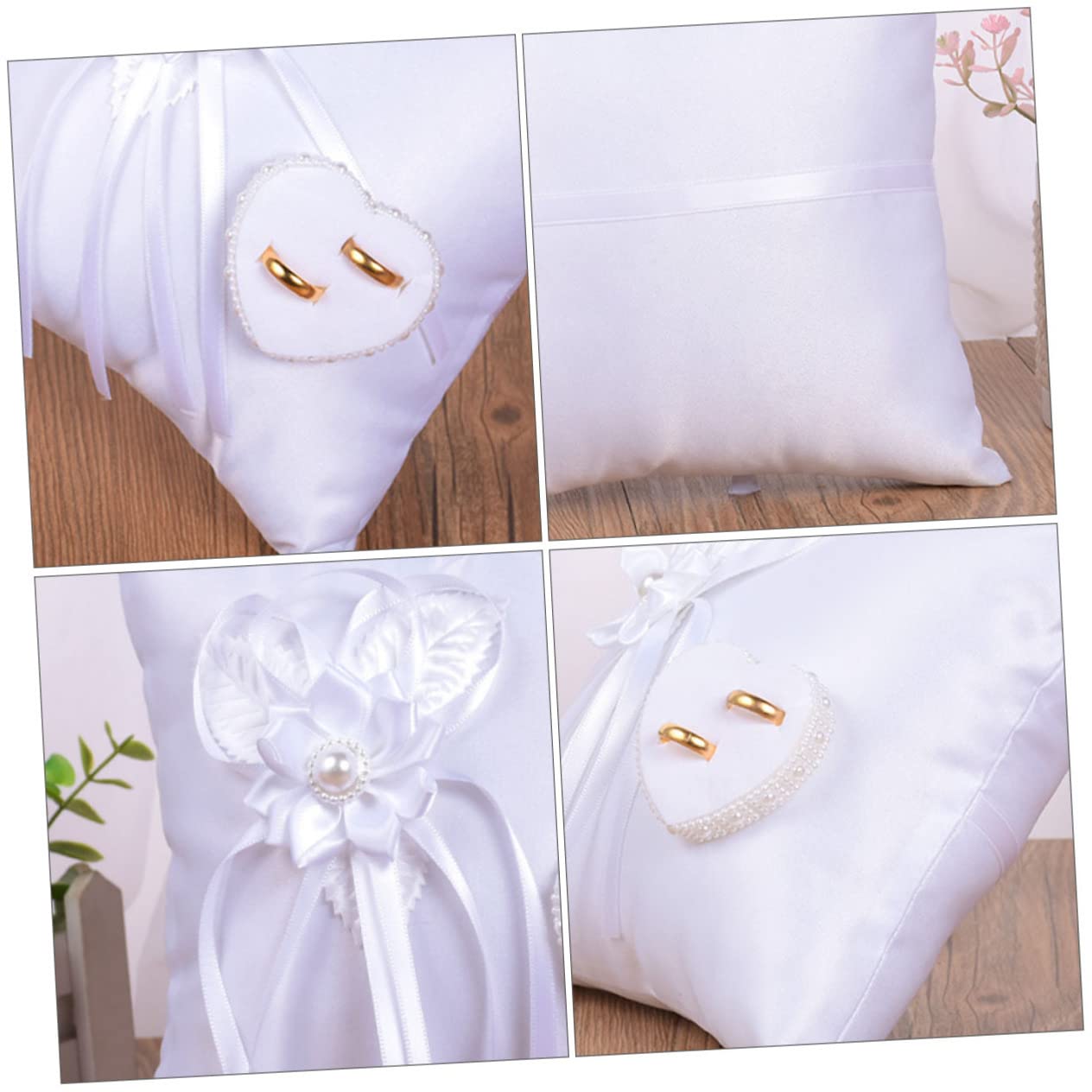 Cabilock Lot De 3 Coussins pour Alliances Décoration De Mariage Cérémonie Fiançailles Rustique en Polyester Blanc