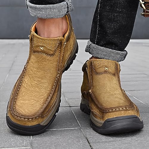 Image of MOSTELO Mens Slip On Casual Loafers Classic Outdoor Leather Walking Hiking Shoes Comfortable for Work Office Dress Outdoor High Top