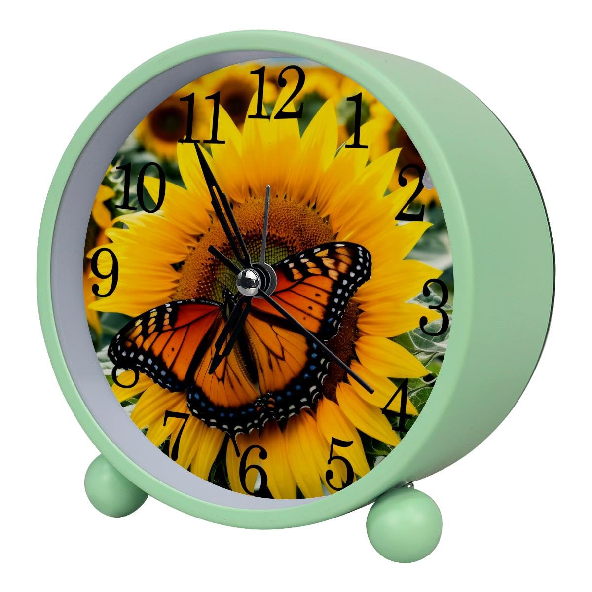Alarm Clock Butterfly Sunflower, Silent Non-Ticking with Night Light