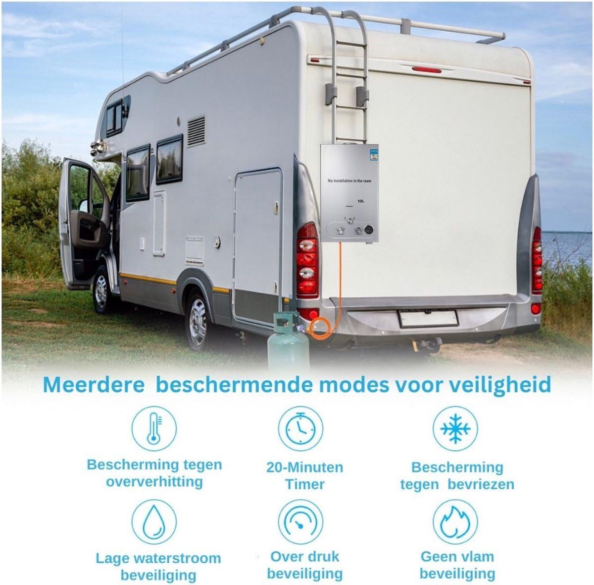 16L LPG Gas Durchlauferhitzer 36kW Tragbar – Propan Warmwasserbereiter 31–72°C Einstellbar Niedriger Wasserdruck Start Camping Dusche Wohnmobil Boot Outdoor Wandmontage