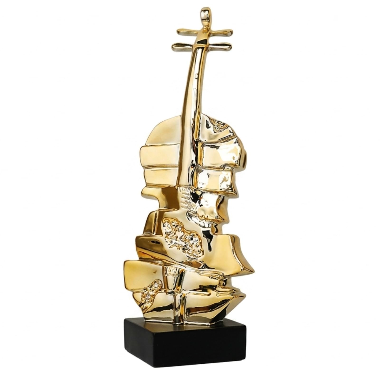 Colcolo Figurilla Violín con Acabado Dorado Brillante y Base Rectangular Negra para coración Escritorio Estante y Oficina Acuado para Regalo coración l Hogar