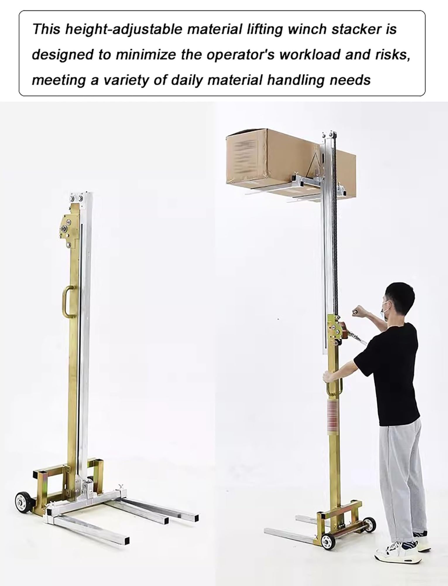 Manueller Palettenstapler 80 kg, Handkurbel-Hebegerät Klappbar, Verzinkter Stahl, Hubhöhe 180/210/250 cm(250cm)