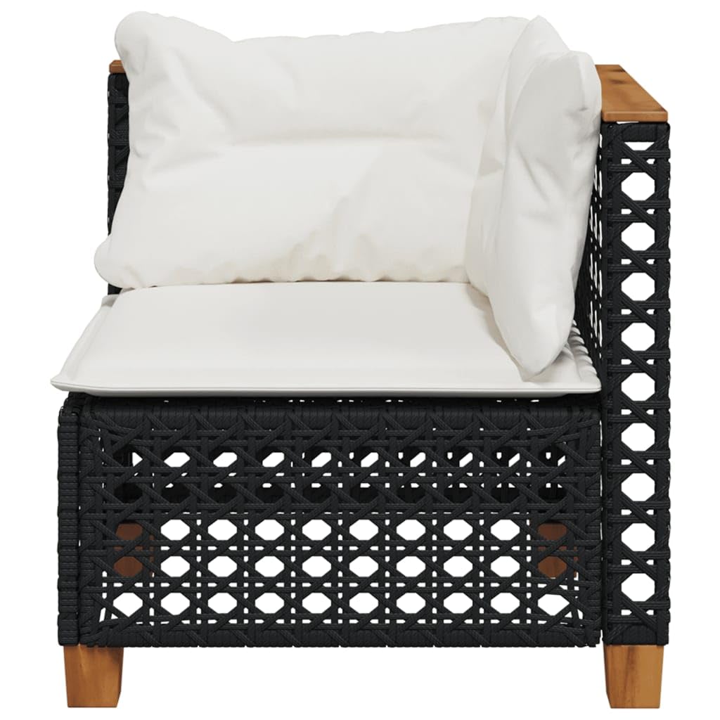 Gecheer Divano Angolare da Giardino Esterno Patio Terrazzo con Cuscini Nero in Polyrattan-PLC343