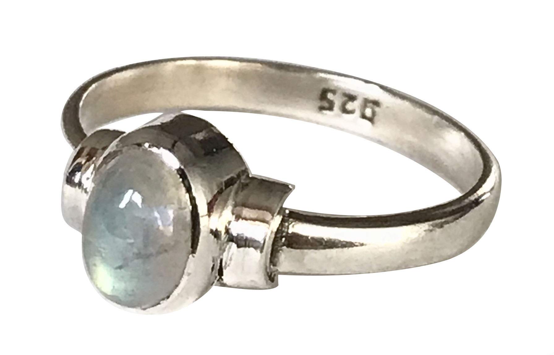 Shanya 925 Sterling Silver Ethnic Ring Rainbow Moonstone. Stone size is 5 X 7 mm. Handcrafted Jewellery - Beautiful Gift. UK Size.