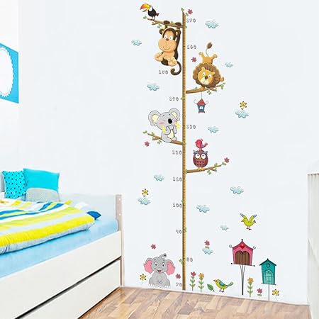 Toise Enfant Animaux CPJJ - 195 Cm - Toile Et Bois - Décoration Chambre Moderne - Cadeau Naissance