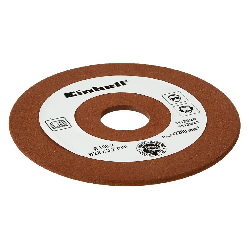 Orijinal Einhell Zincir Bileme Taşı Ø 108 mm (Zincir testere bileme cihazı aksesuarı, kalınlık 3,2 mm, 23 mm mil bağlantısı, P100 grit, Einhell zincir bileme cihazları için uygun) - 4500076