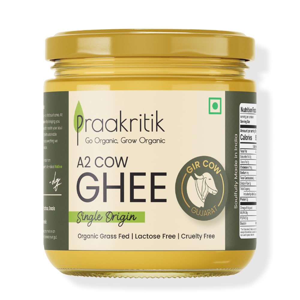 Natural Desi A2 Gir Cow Ghee 500ml - 100% Pure - Prepared by Traditional Bilona Method - Vedic Cultured Grassfed - Vegetarian GMO Free Lactose Free - Cow Ghee 500 ml