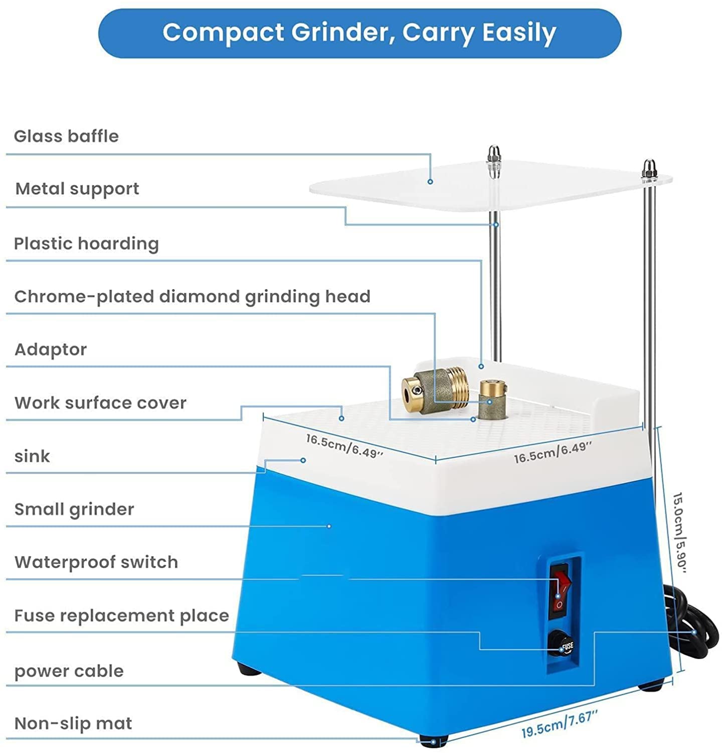 Starter kit per smerigliatrice per vetro colorato, mini smerigliatrice per vetro portatile con punte e deflettore diamantati da 5/8"e 1", mini kit di strumenti per molatura fai da te per modellare i