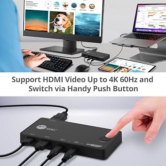 SIIG 2 Port USB-C KVM Switch - 2 Computers to 1 Monitor - 2X USB-A + 2X USB-C - Single 4K 60Hz HDMI, USB-C Bus Powered, Button Control, Thunderbolt 3 Compatible (CE-KV0B11-S1)