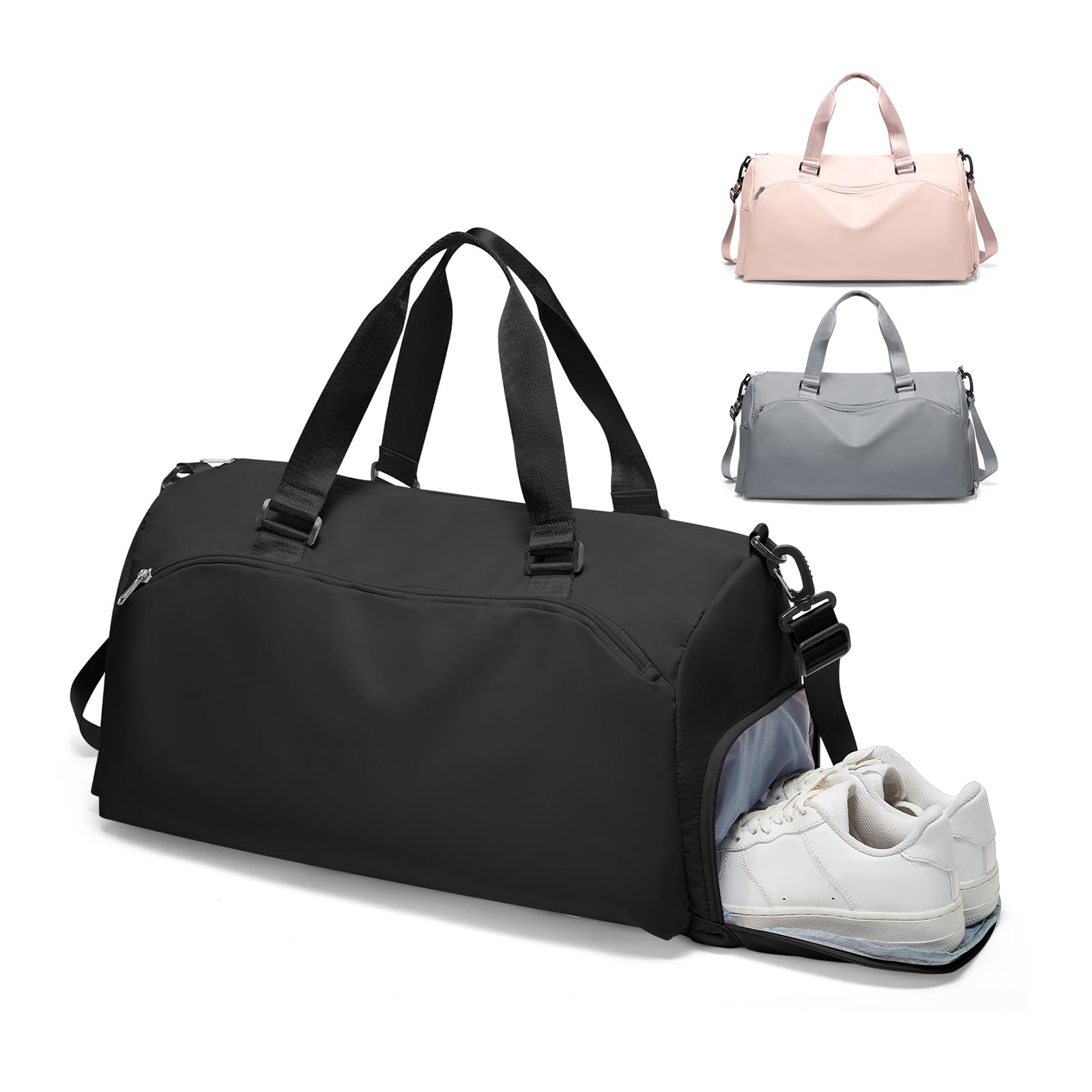 Gym Bag for Women with Shoe Compartment Lightweight Travel Duffle Bags Carry on Bag Overnight Weekender Duffel Bag with Wet Pocket Personal Item Travel Bag Tote Bag Workout Dance Bag Black