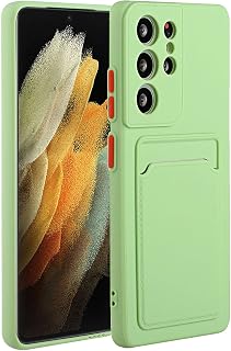 Didan Funda de silicona tipo cartera para Samsung Galaxy S23 Ultra, ultra delgada de silicona líquida con tarjetero de crédito, a prueba de golpes, cubierta de cuerpo completo, color verde
