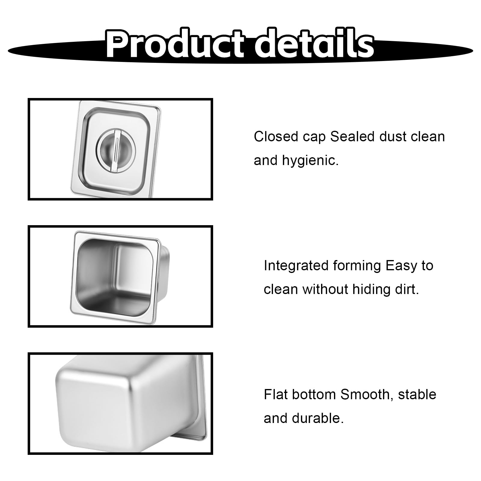 GOMETY 3 contenitori in acciaio inox 1/6 con coperchio, 17,6 x 16,2 x 10 cm, profondità padelle per hotel, altezza 100 mm, contenitore per alimenti, impilabile, contenitore per alimenti resistente al