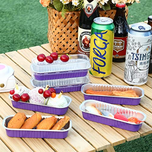 100 Pcs Aluminum Foil Baking Cups 6.8 Oz Mini Loaf Pans With Lids Disposable Rectangle Aluminum Baking Pans Ramekins Muffin Baking Tins Containers Holders For Bread Brownie Cake Cheesecake (Purple) #TOP6