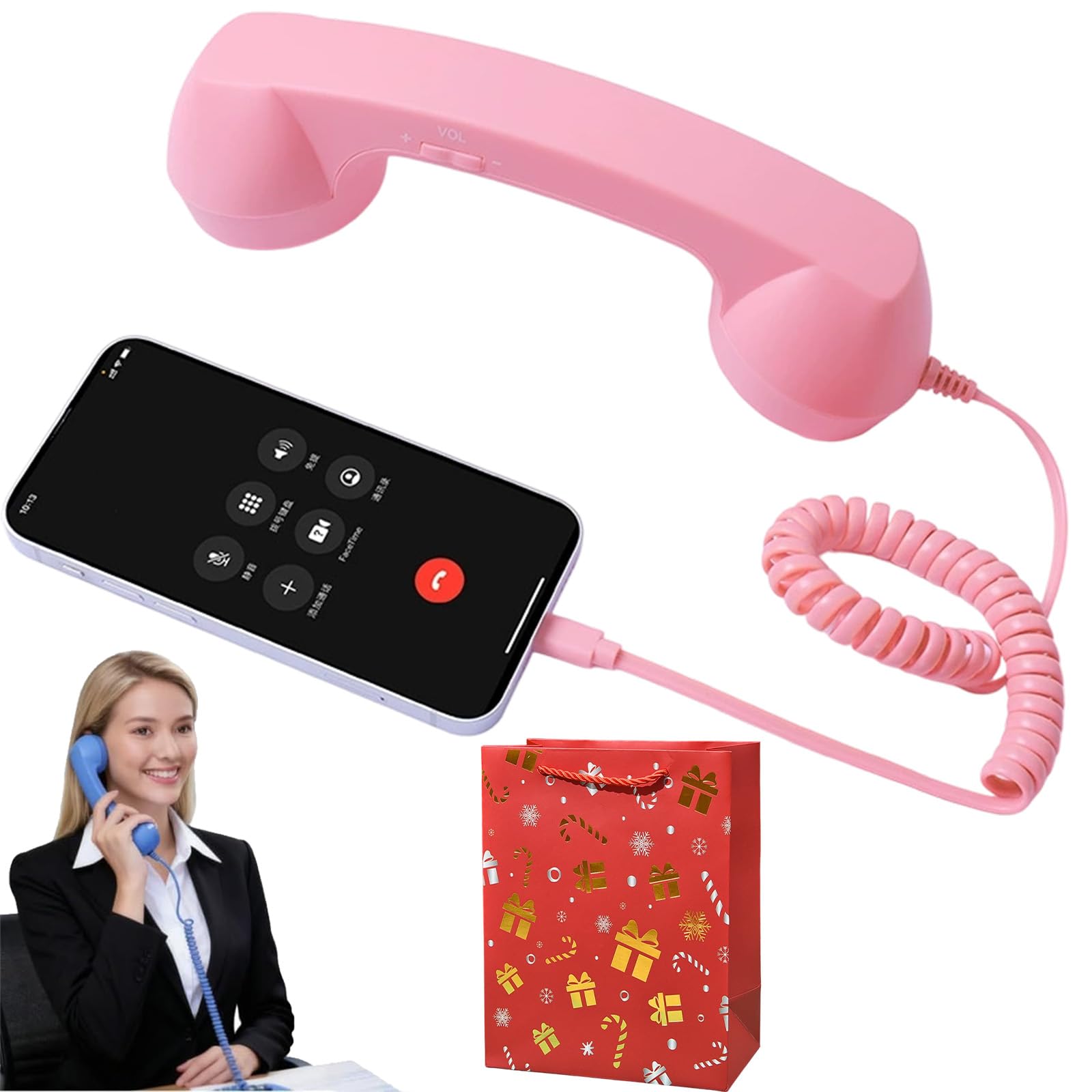 Combiné Téléphonique Rétro Rose Type C, Idée Cadeau Nostalgie