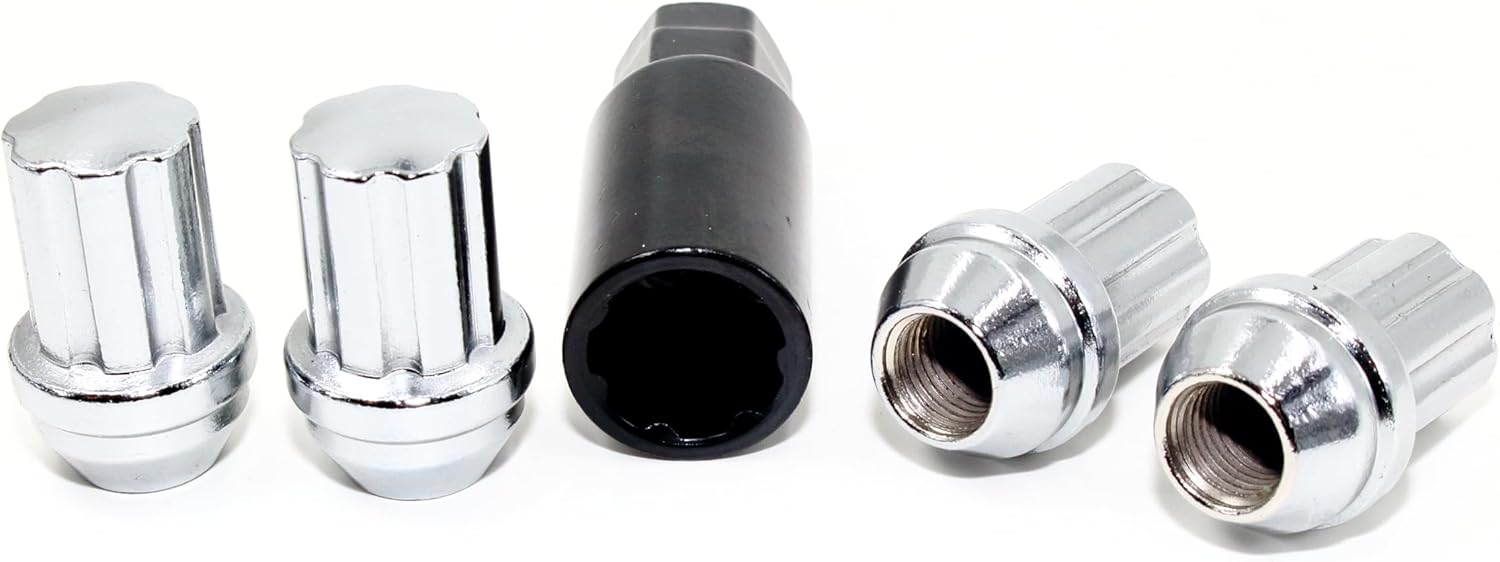 Set of 4 Veritek 14x1.5mm 1.8 Inch 22mm Key Hex Chrome Large Acorn Conical Seat Anti Theft Security Wheel Locks for Buick Cadillac Chevy Chevrolet GMC Factory Wheels VPE-NFD-L