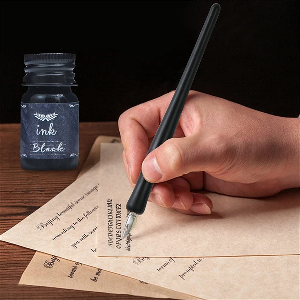 1 Set Stylo Plume Calligraphie Rétro avec 5 Plumes Kit d'encre Coffret Cadeau pour Lettrage Esquisse Dessin Papeterie (Couleur : C) (B) (A)