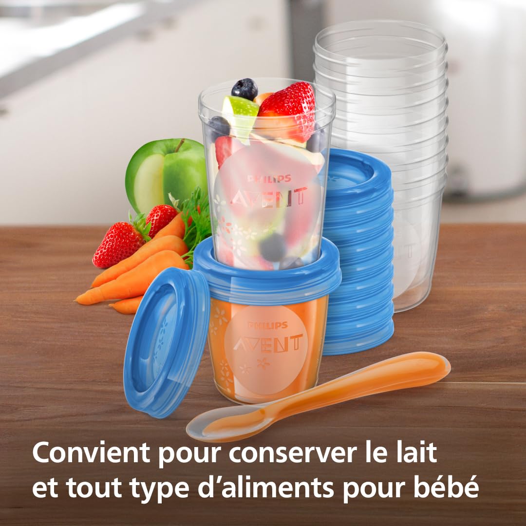 Philips Avent - Pots de conservation 180 ml et 240 ml avec Couvercles associés et Cuillère de Sevrage, modèle SCF721/20