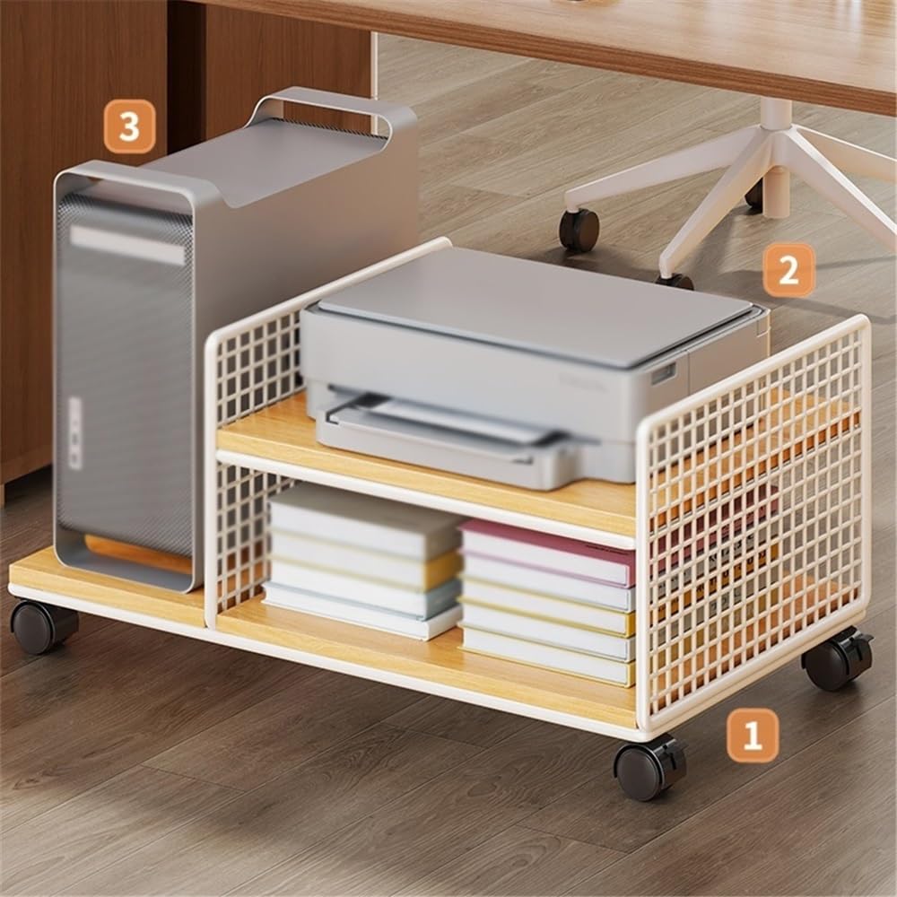 Práctico Soporte for CPU, Estante for Impresora, Estuche de Escritorio, Carrito móvil con Ruedas giratorias Bloqueo(A)