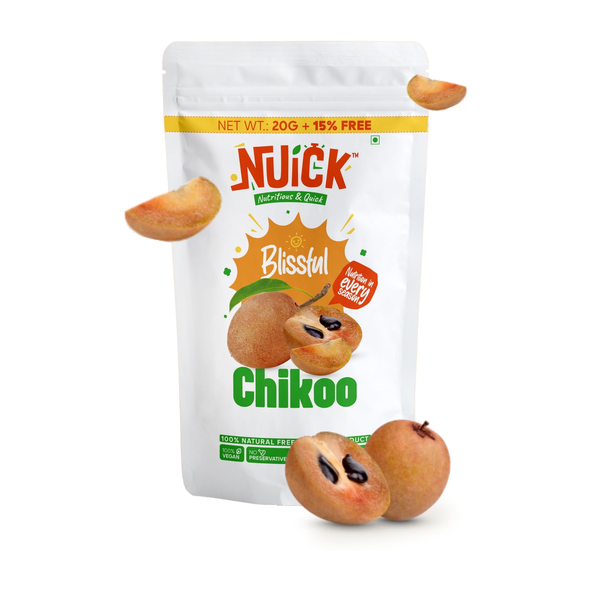 NUICK Freeze Dried Chikoo Slices | 23g Pouch | 100% Natural fruit, No Preservative, No Added Sugar, Not Frozen | Nutritious and Crunchy Snacks for Kids and Adults-image-18