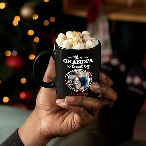Miniatura 6 de Taza de café con texto en inglés "This Grandpa Is Loved By Grandkid" de 11 onzas y 15 onzas, marco de fotos personalizado, taza de café para nieto,