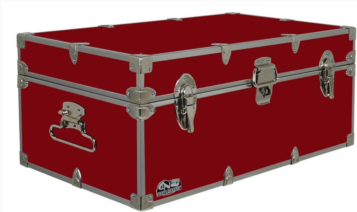 C&N Footlockers ハッピーキャンパーストレージトランク – サマーキャンプチェスト – 丈夫な蓋つき-32 x 18 x 13.5インチ(赤)