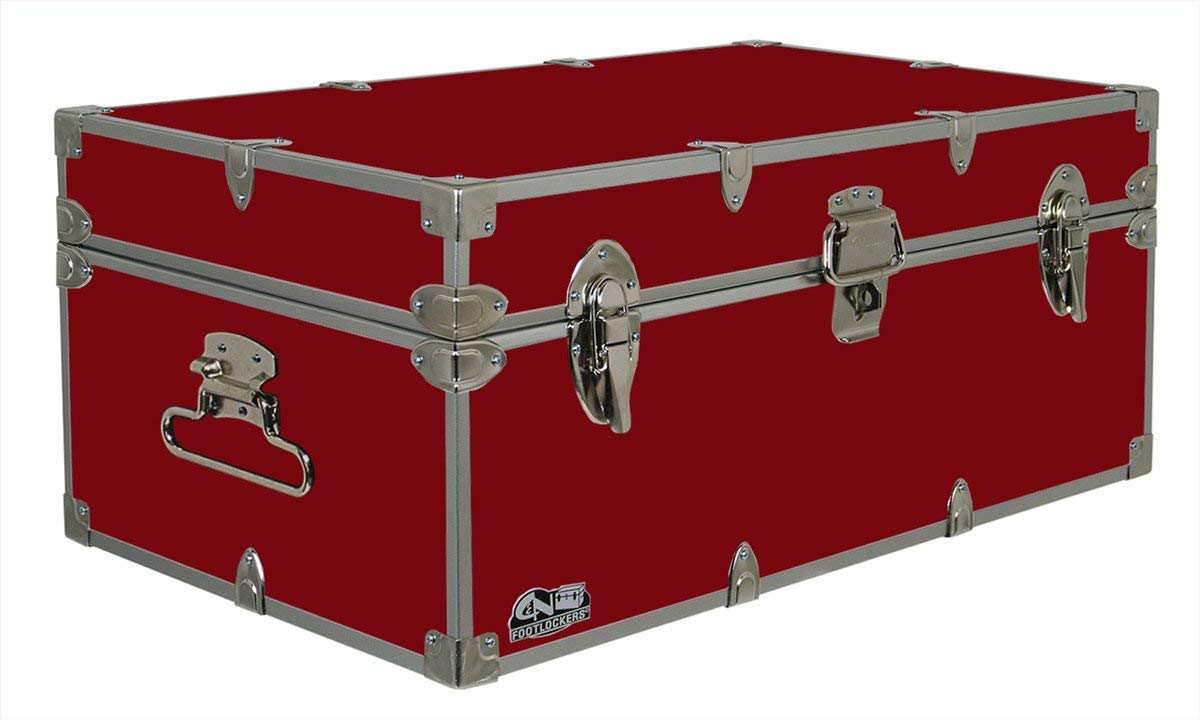 C&N Footlockers ハッピーキャンパーストレージトランク – サマーキャンプチェスト – 丈夫な蓋つき-32 x 18 x 13.5インチ(赤)