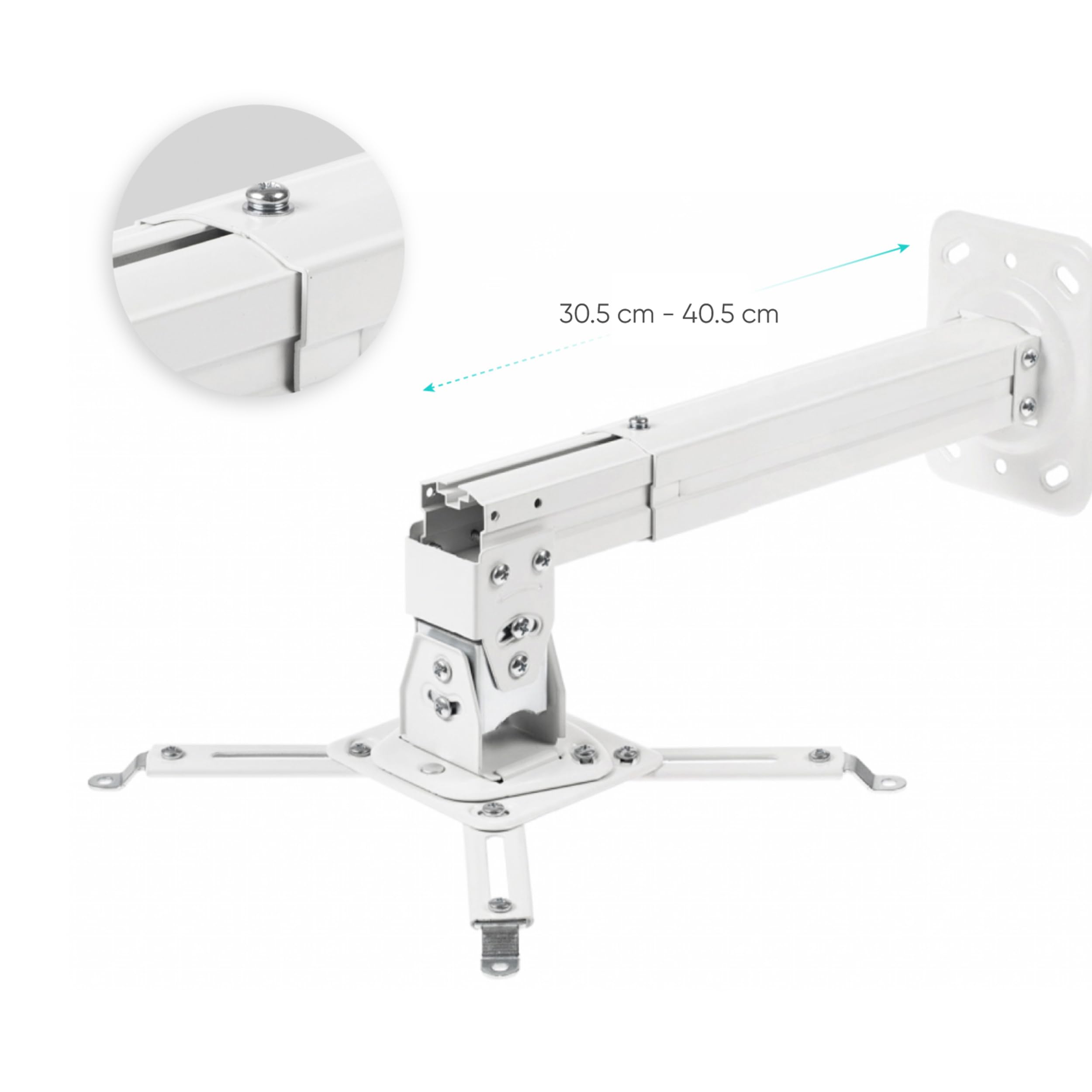 ONKRON Beamer Deckenhalterung für Projektoren bis zu 10 kg, Lange Wandhalterung neigbar schwenkbar, Projektor Halter höhenverstellbar, Beamer Halterung Decke Wand, für Heimkino, Büro Weiß K5A-W