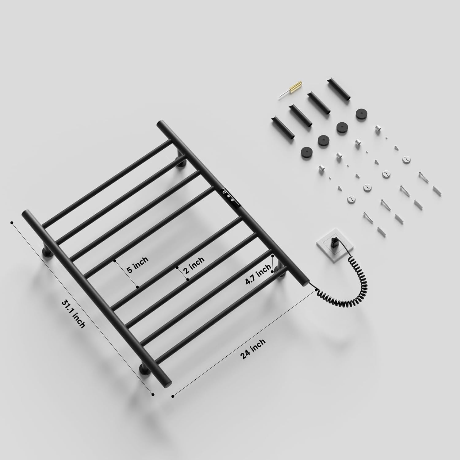 Wall Towel Warmer Rack for Bathroom - 8 bar Heated Towel Rack Timer and LED Indicator for Bathroom, Wall Mounted Electric Towel Rack, Aluminum Alloy Matte Black, Hard-Wired/Plug-in