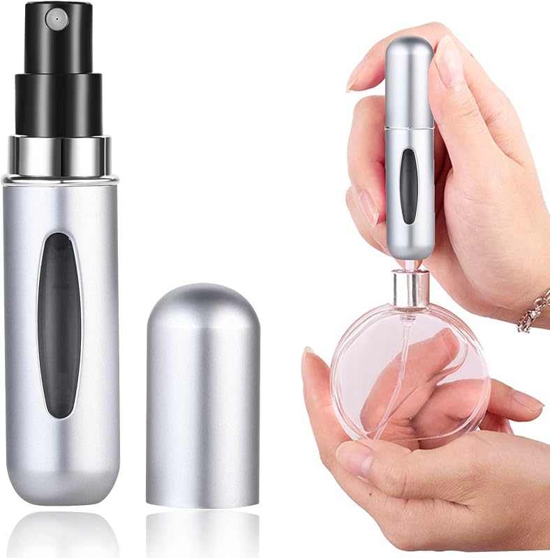 Wendergo Refillable Perfume Atomiser 5ML Mini Spray Bottle Silver Aluminum & Abs Travel Perfume Bottle with Easy-to-Refill Design & Clear Liquid Level Indicator Assorted colors