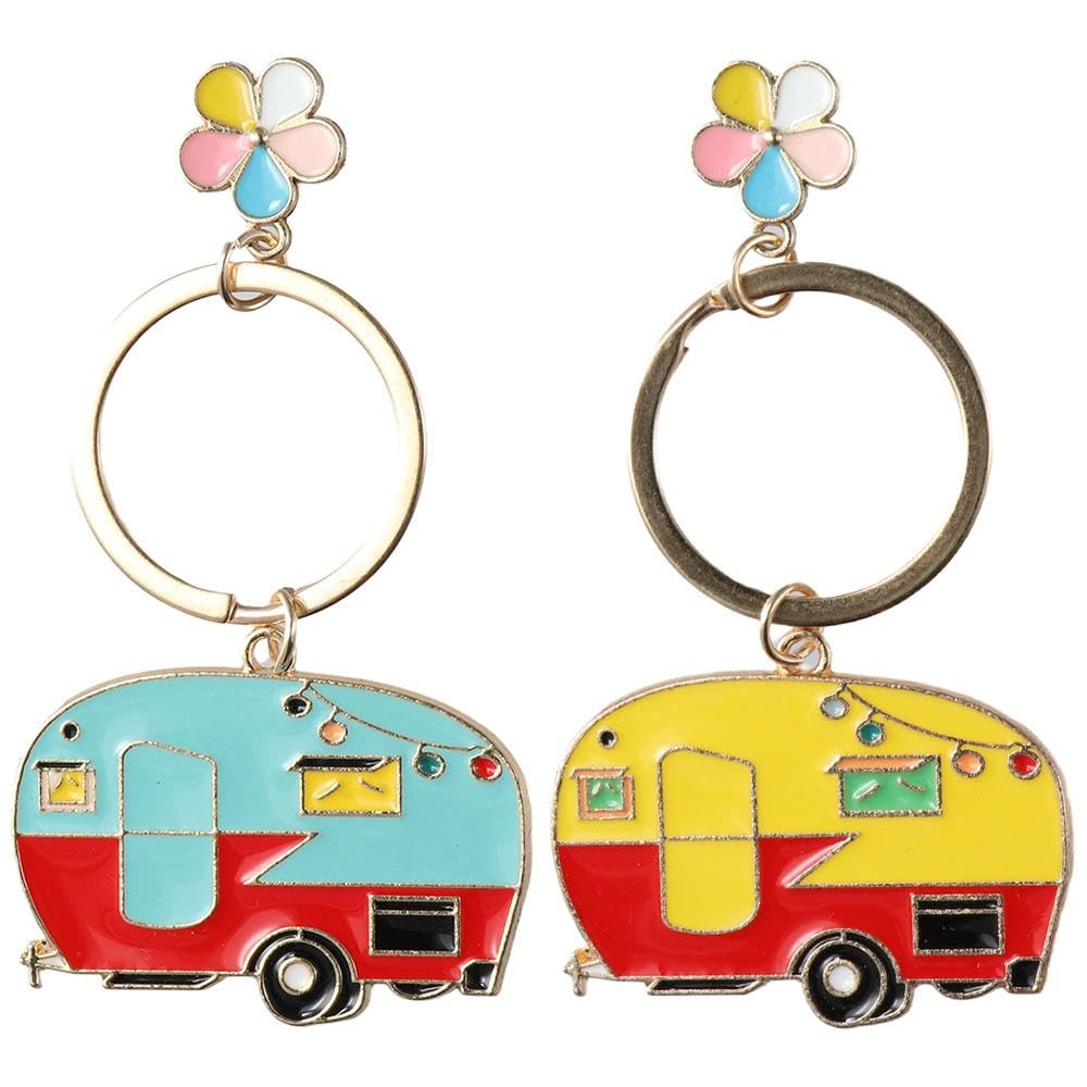 hobbyme Pack of 2 Retro Camper Keychain,Camper Keyring Camper Accessories for Travel Trailers and Key Bag Decoration