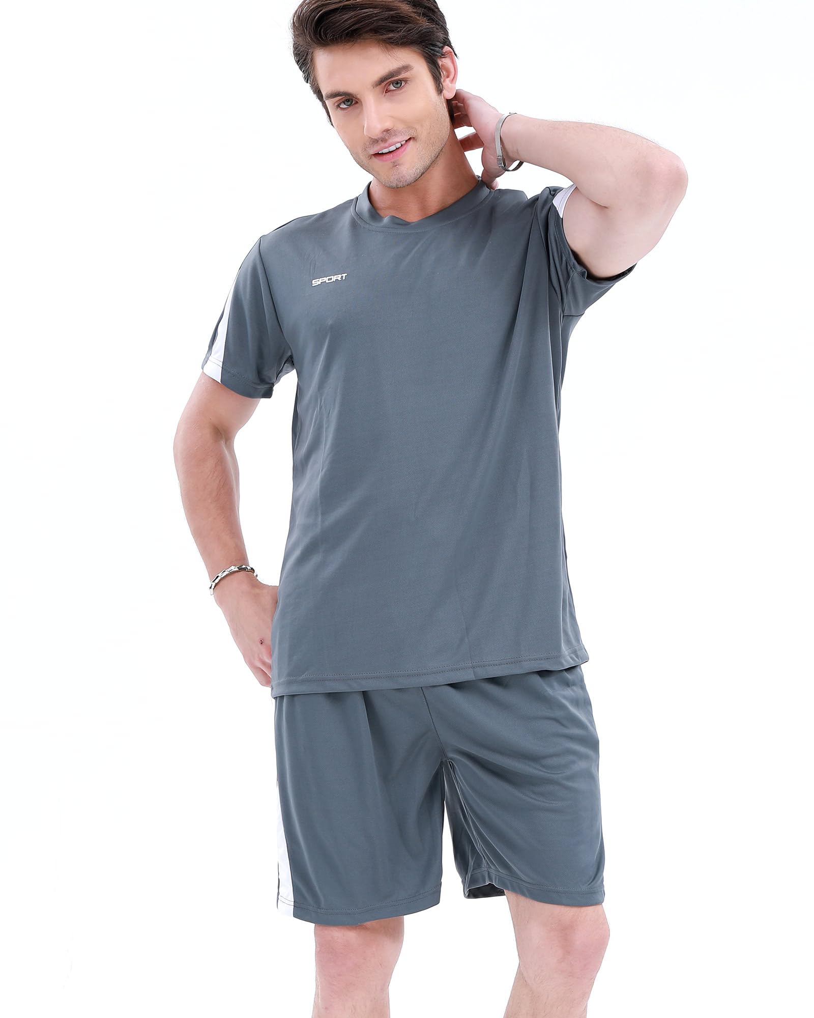 Shirts Shorts Workout Set:Men's 2 Piece Clothes Short Set Outfits Gym Active Athletic Basketball Exercise Fit for Out T Sports(Grey)