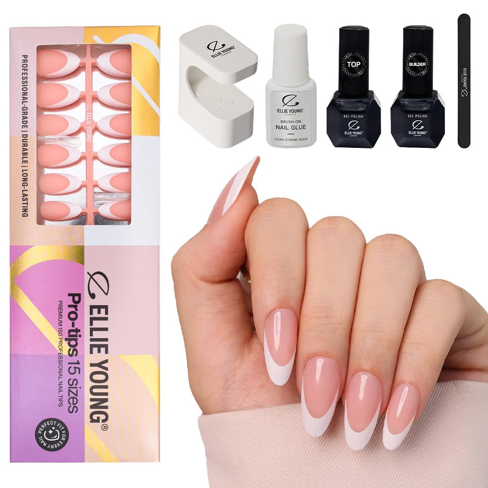 PRO-TIPS - 150 unghie a pressione per unghie a mandorla media, 15 misure, extension per unghie in gel acrilico per fai da te, feste, matrimoni, colore: mandorla media