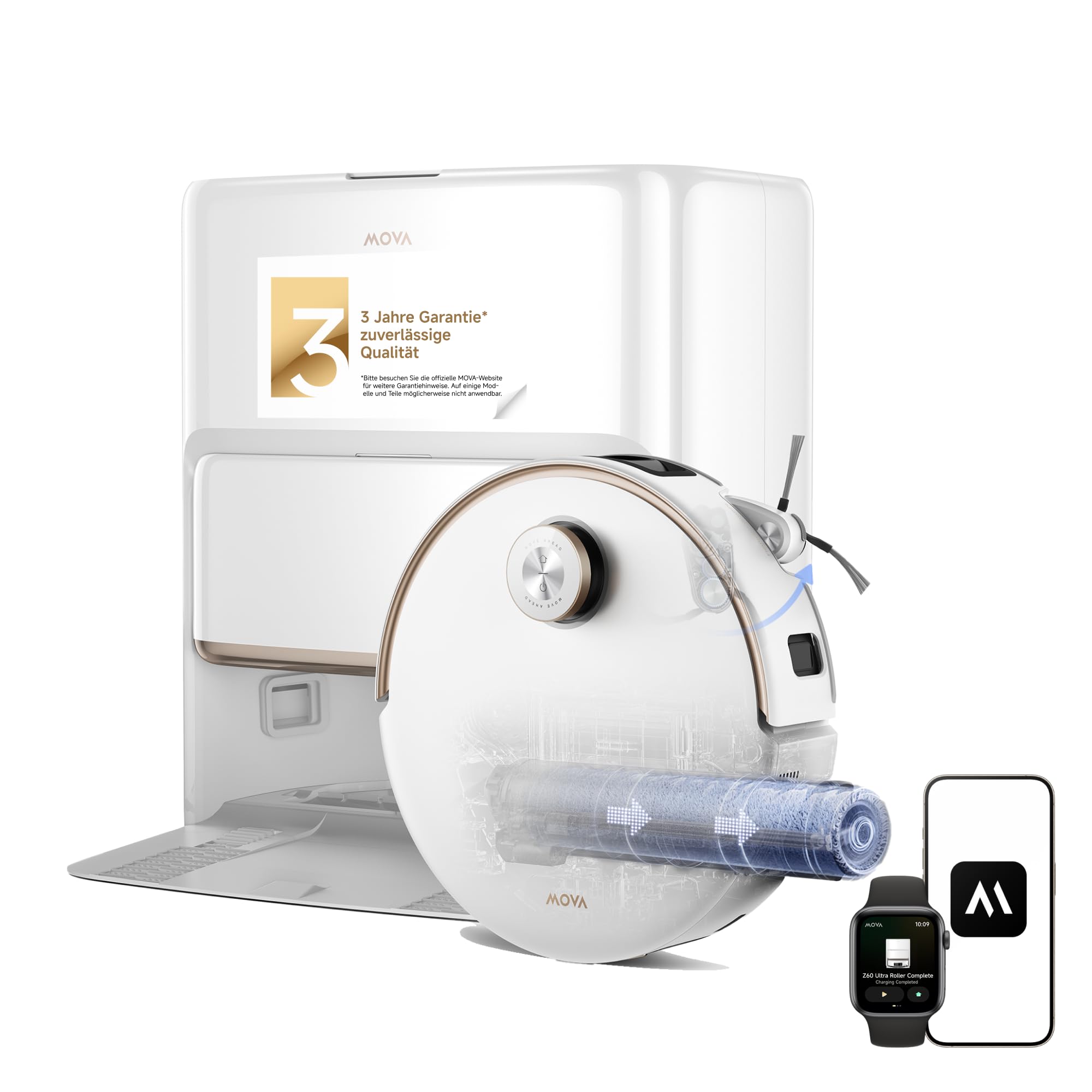 Mova Z60 Ultra Roller Complete Saugroboter mit Wischfunktion, HydroForce-Wischen, AutoShield-Technologie, LiftPro-Gehäuse und StepMaster 2.0-System, 28.000 Pa Saugkraft, Wischen mit DuoSolution-System