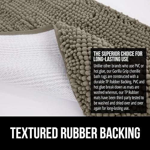 Vista 395 de Gorilla Grip - Tapete de baño de 30” x 20”, de felpilla gruesa, suave y absorbente, secado rápido, de microfibra, con reverso de caucho, para piso
