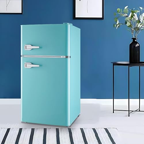 Miniatura 9 de Refrigerador pequeño con congelador de doble puerta, mini refrigerador con estantes de vidrio ajustables, mango desmontable, refrigerador de control